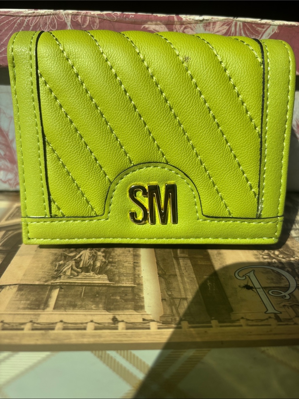 SM Embossed Lime Green Quilted Wallet NWOT
